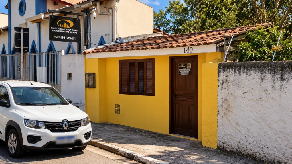 Fachada da Imobiliária Aliança Imóveis na Rua André Fernandes, Centro de Santana de Parnaíba