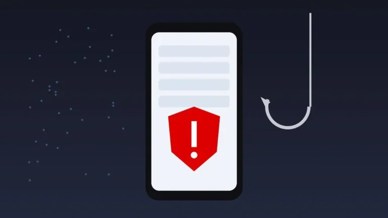 Celular com escudo vermelho de alerta na tela ao lado de um anzol, ilustrando o avanço dos golpes bancários