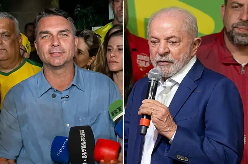 Flávio Bolsonaro e Lula em fotografias separadas, candidatos que disputam o segundo turno da eleição presidencial