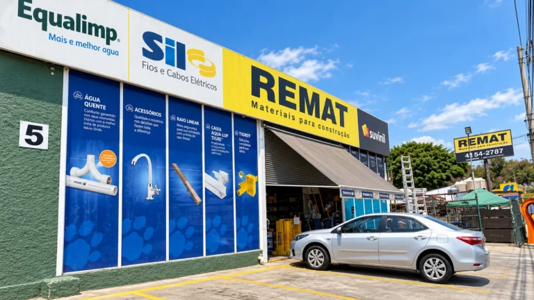 Fachada da Remat Materiais para Construção na Estrada Tenente Marques, em Santana de Parnaíba